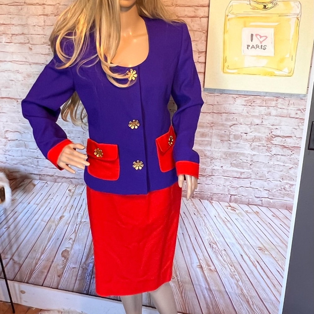 Vintage Morgan Miller y2k 80's 90's 'the nanny'' color block skirt suit size 8